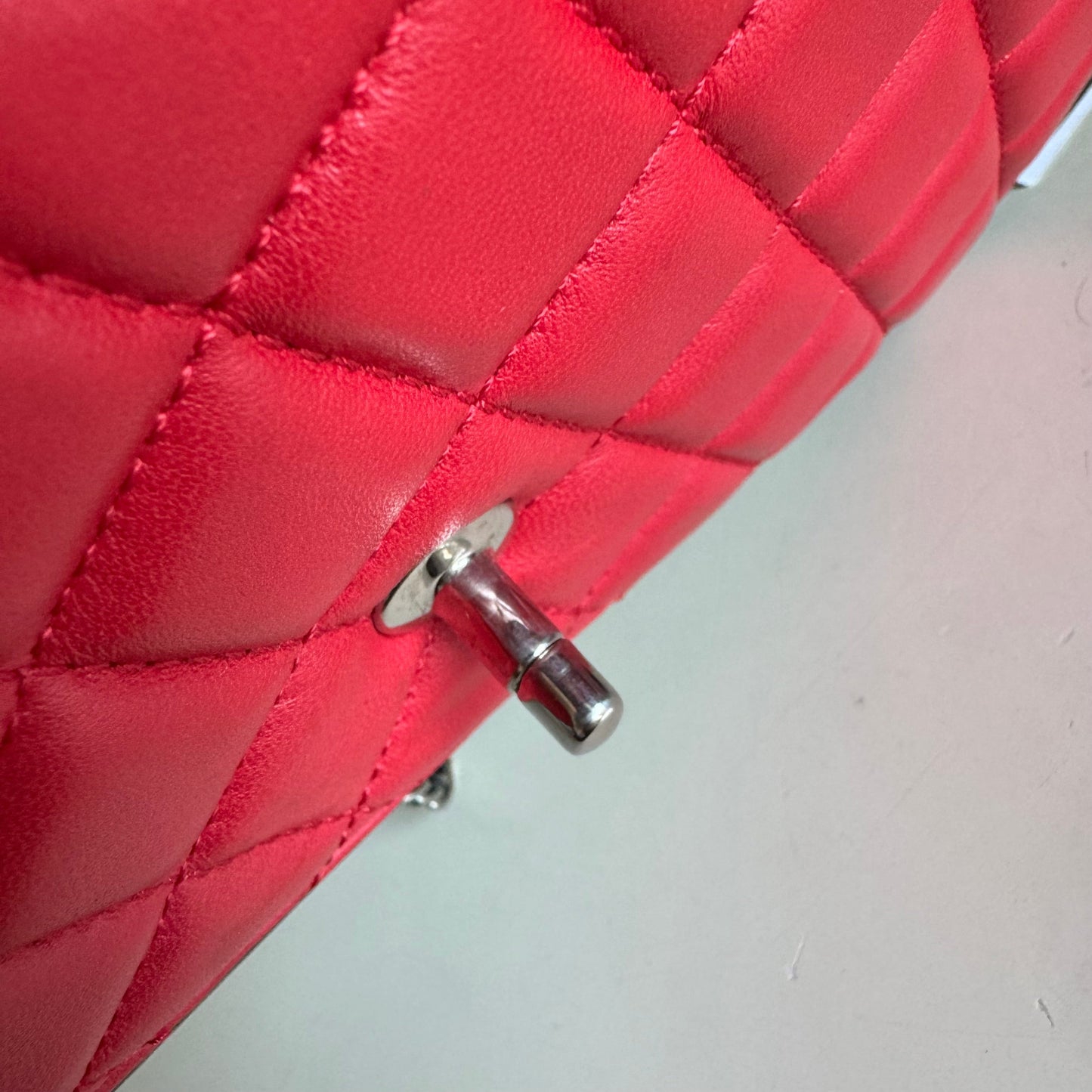 Chanel Baguette Flap Shoulder Bag Lambskin Red and Black Silver Double Chain