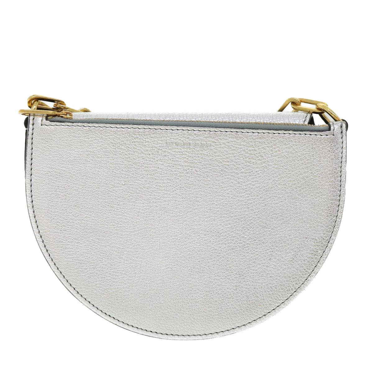 Burberry Olympia Chain Shoulder Bag Leather Silver Auth 54029