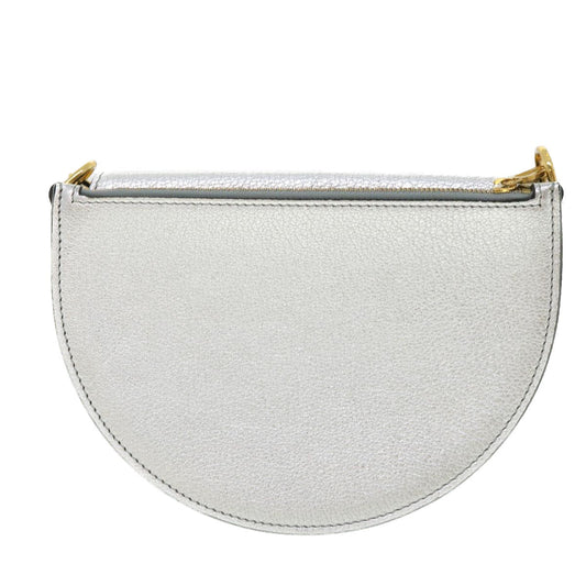 Burberry Olympia Chain Shoulder Bag Leather Silver Auth 54029