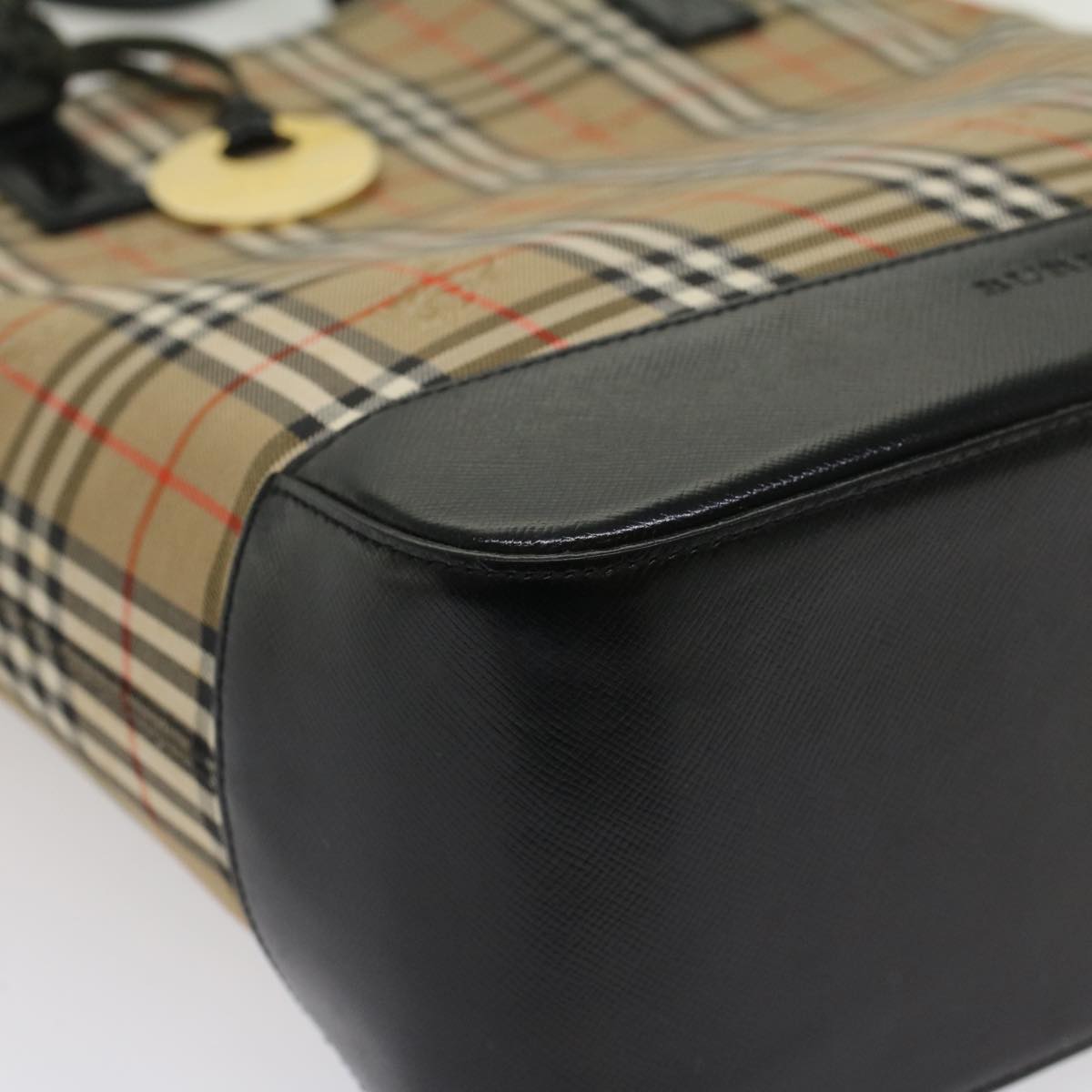 Burberry Nova Check Shoulder Bag Canvas Leather Beige Black Auth 54108