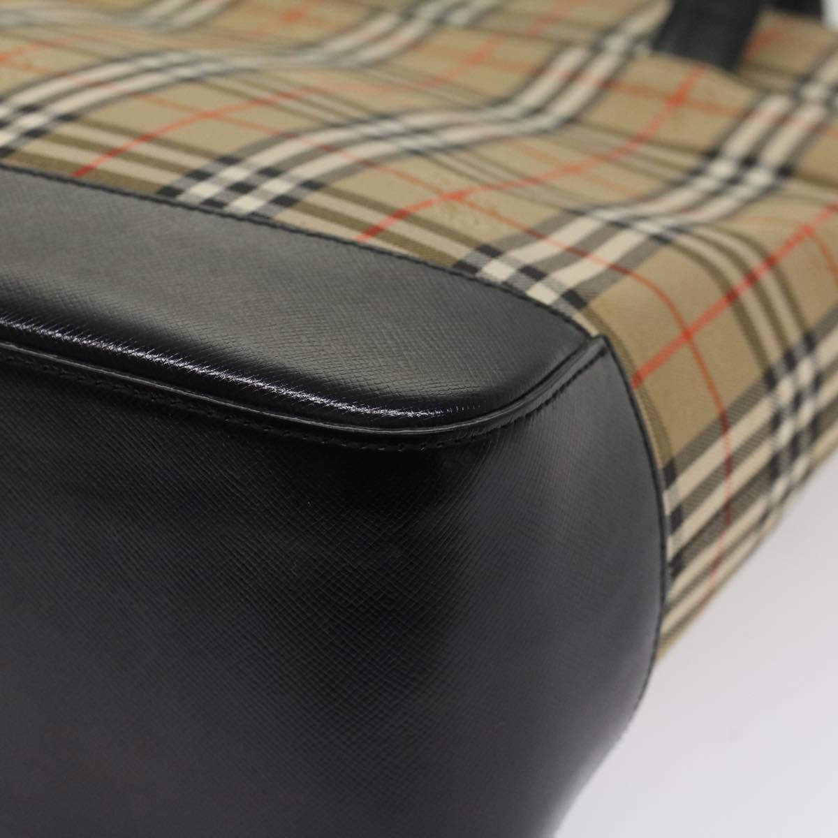 Burberry Nova Check Shoulder Bag Canvas Leather Beige Black Auth 54108