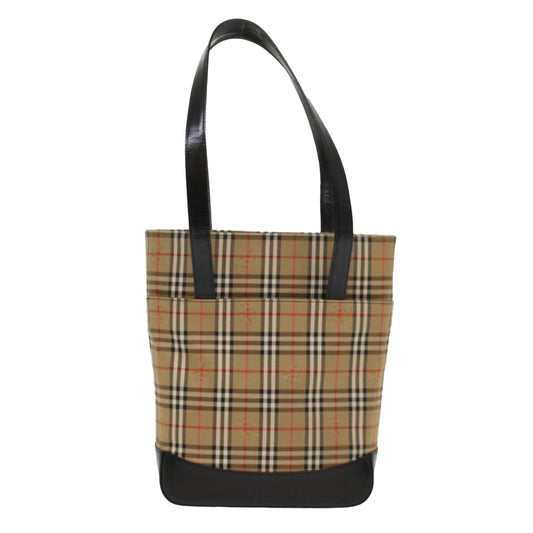 Burberry Nova Check Shoulder Bag Canvas Leather Beige Black Auth 54108