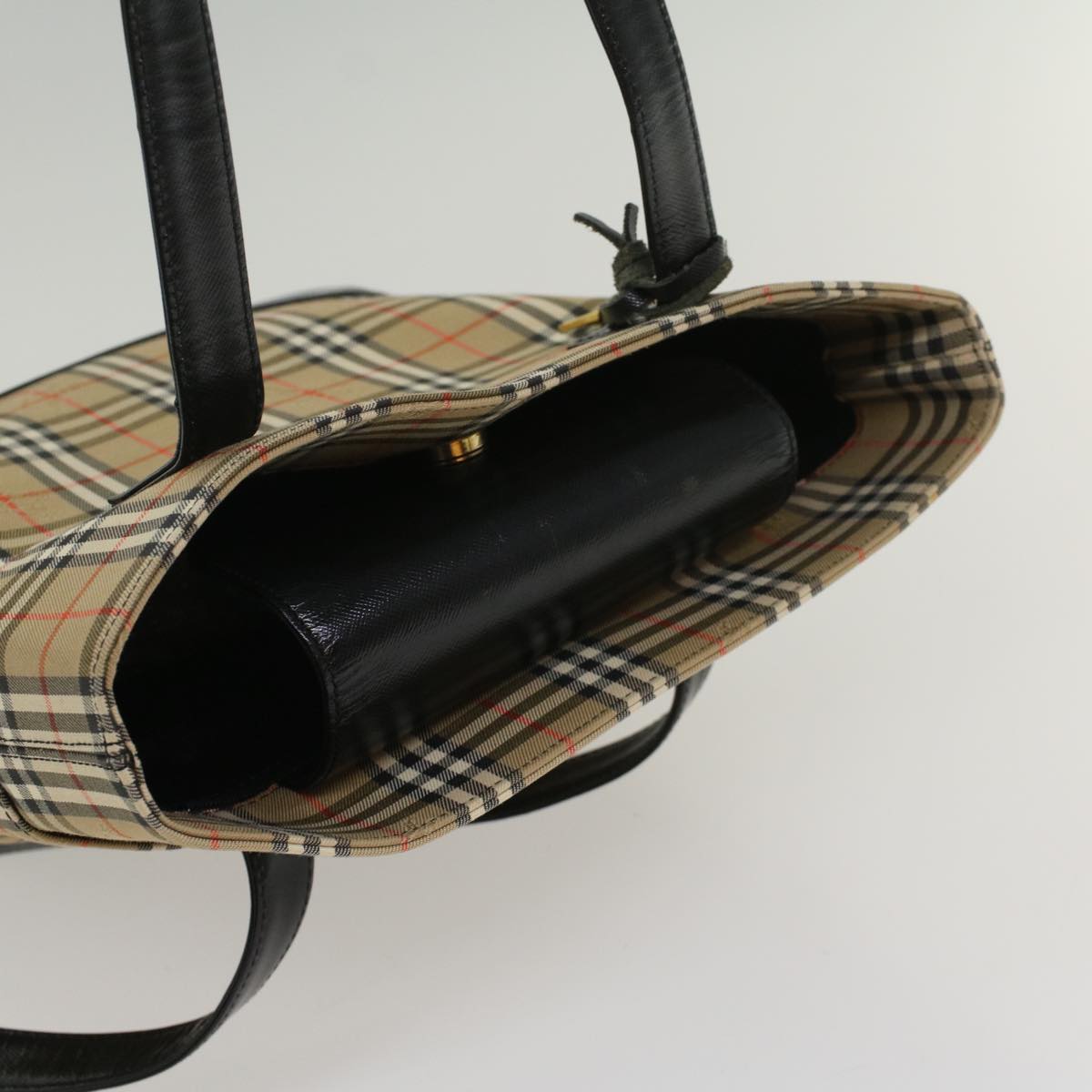 Burberry Nova Check Shoulder Bag Canvas Leather Beige Black Auth 54108