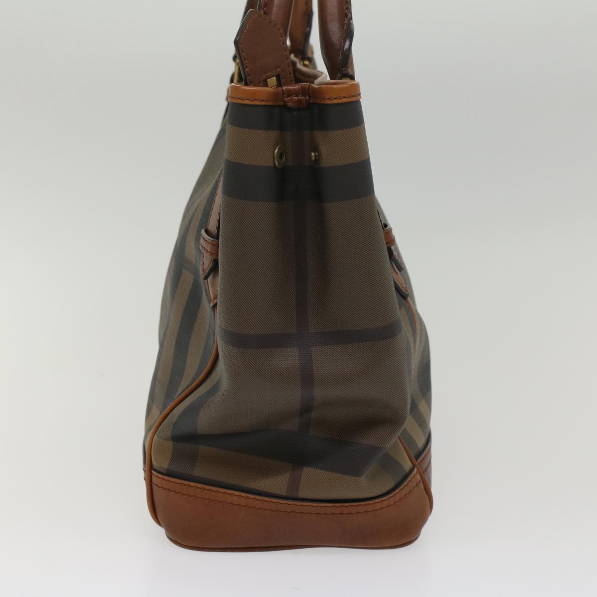 Burberry Nova Check Blue Label Shoulder Bag PVC Leather Brown Auth 54109