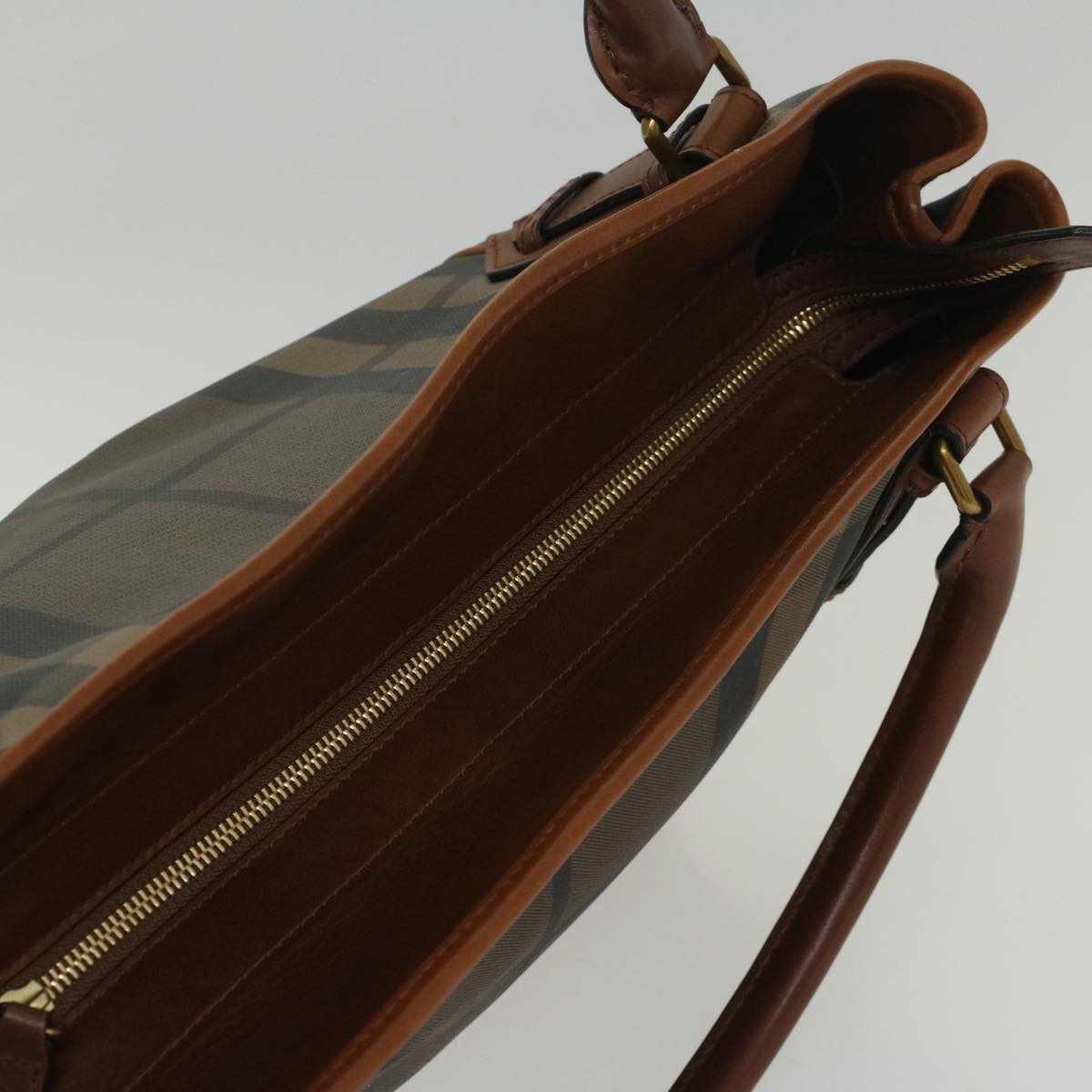 Burberry Nova Check Blue Label Shoulder Bag PVC Leather Brown Auth 54109
