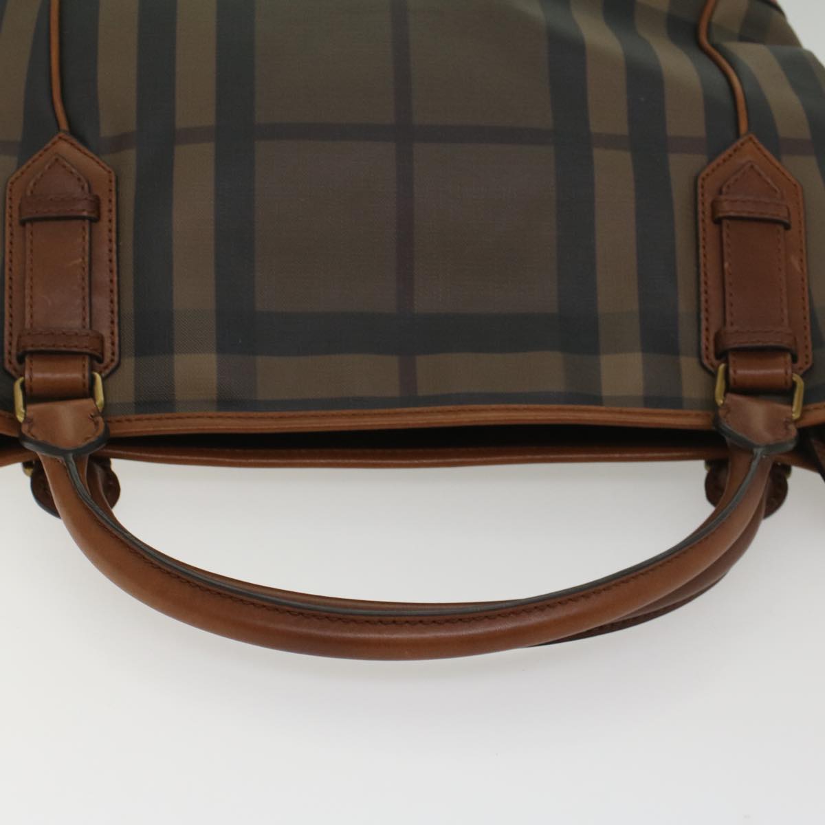 Burberry Nova Check Blue Label Shoulder Bag PVC Leather Brown Auth 54109