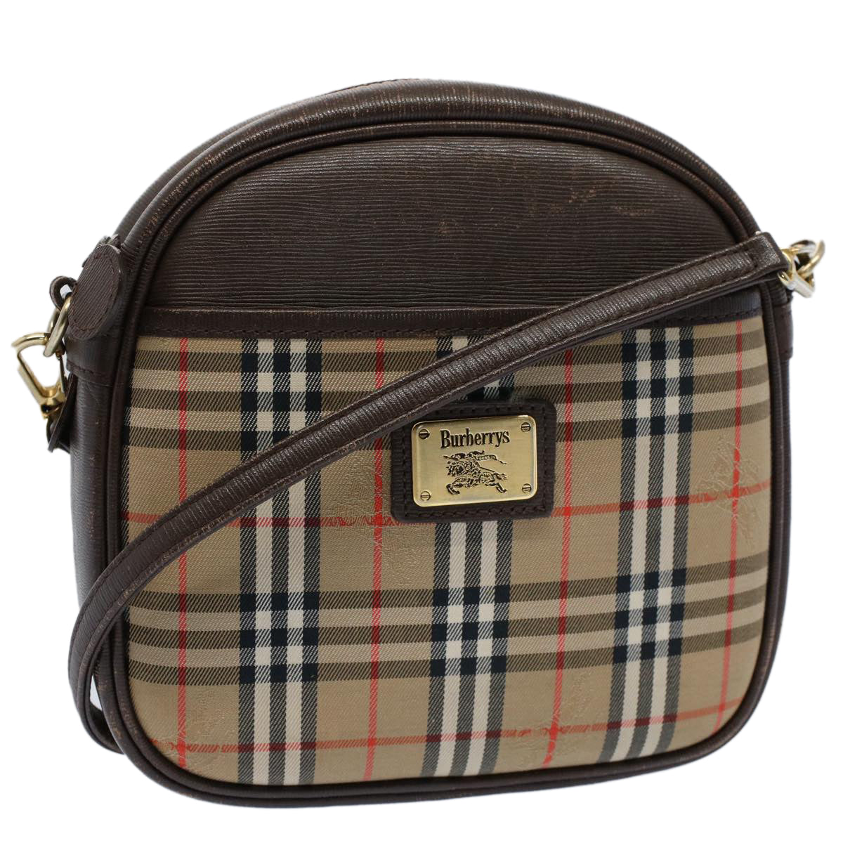 BurberrySs Nova Check Shoulder Bag Nylon Canvas Beige Auth 54680