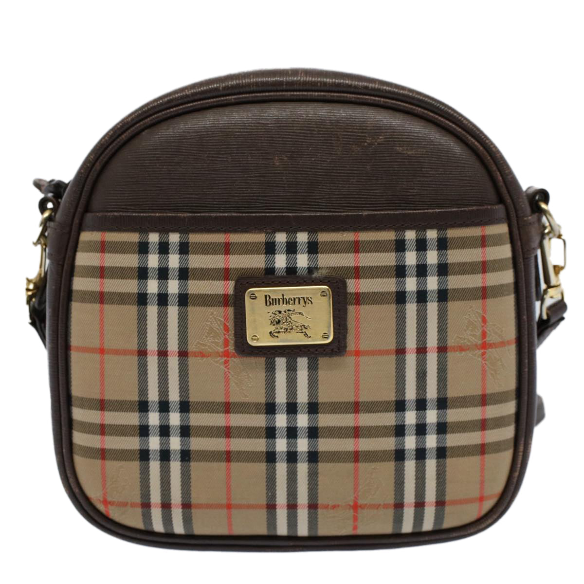 BurberrySs Nova Check Shoulder Bag Nylon Canvas Beige Auth 54680