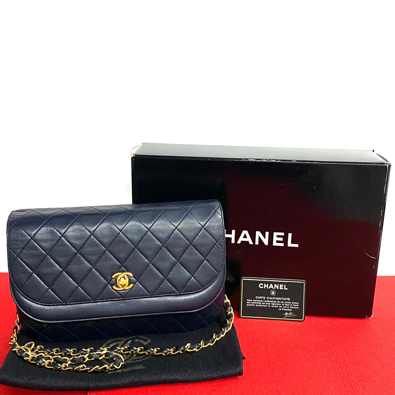 CHANEL Shoulder Bag lambskin Navy Matrasse