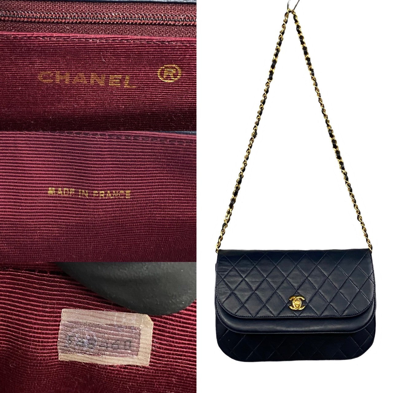 CHANEL Shoulder Bag lambskin Navy Matrasse