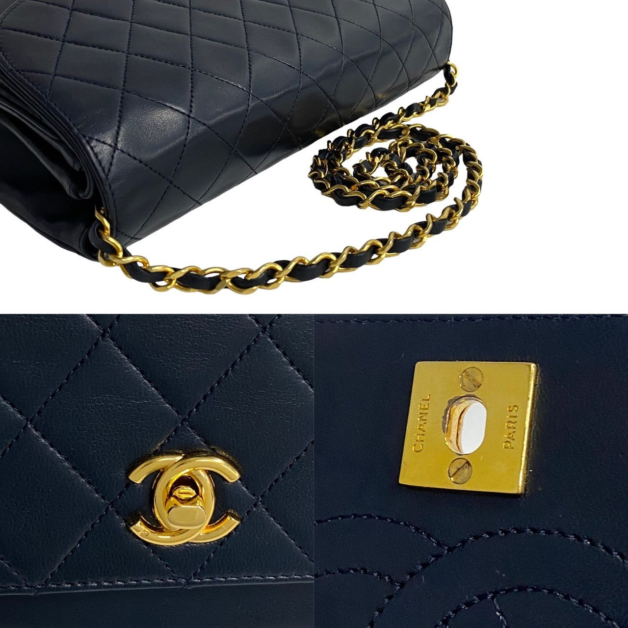 CHANEL Shoulder Bag lambskin Navy Matrasse