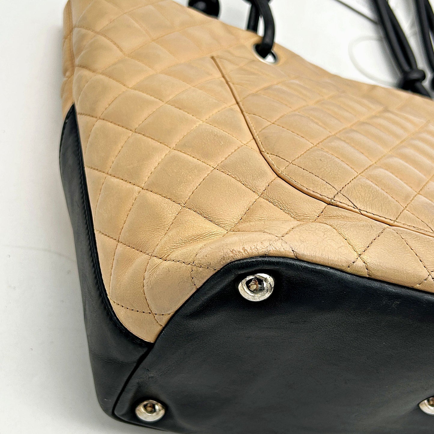 CHANEL | Bags | Chanel Cambon Nude Pink Black Cc Leather Tote Shoulder Bag LA13669