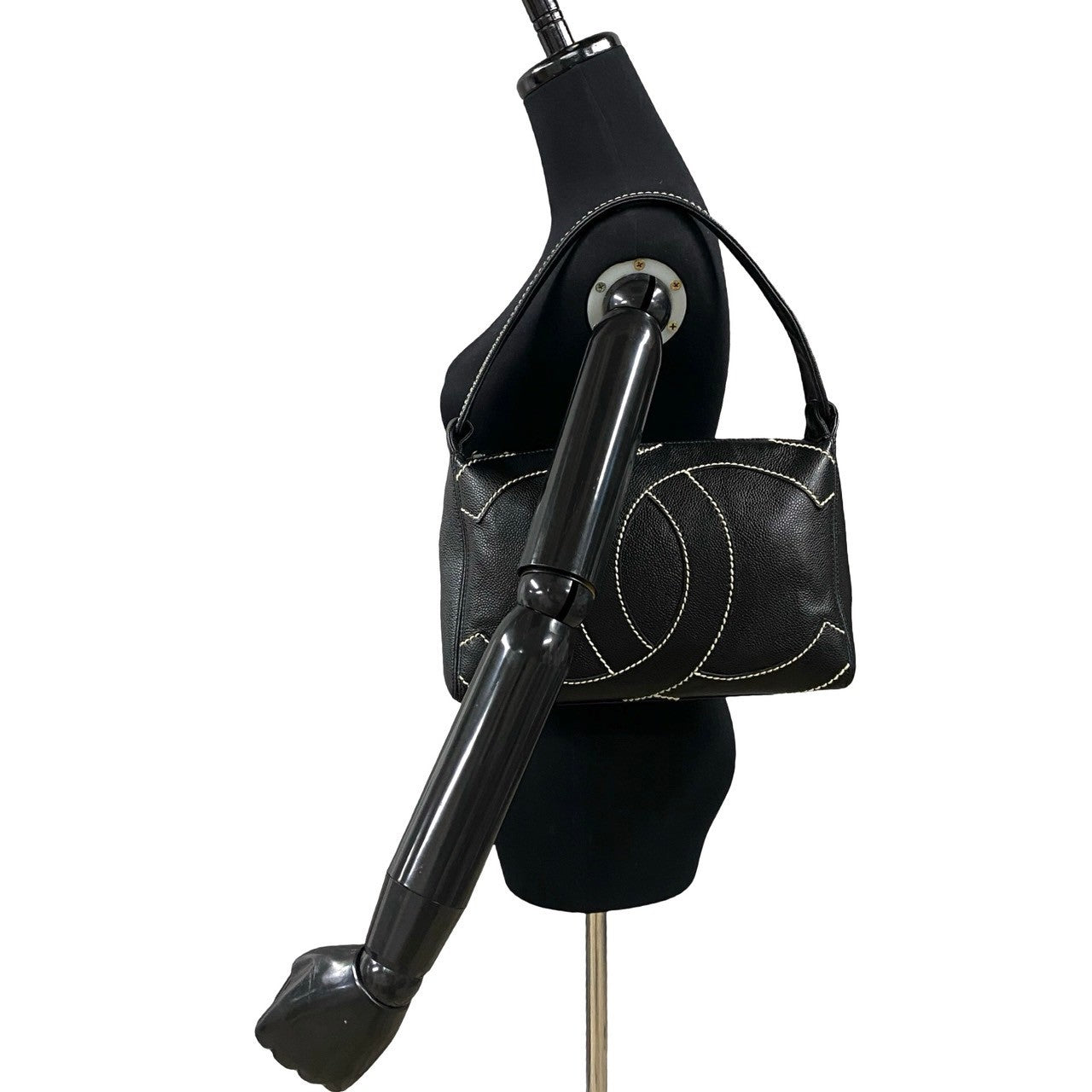 CHANEL Shoulder Bag Matt caviar skin black Wild stitch