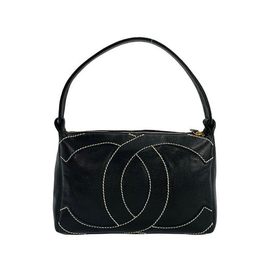 CHANEL Shoulder Bag Matt caviar skin black Wild stitch