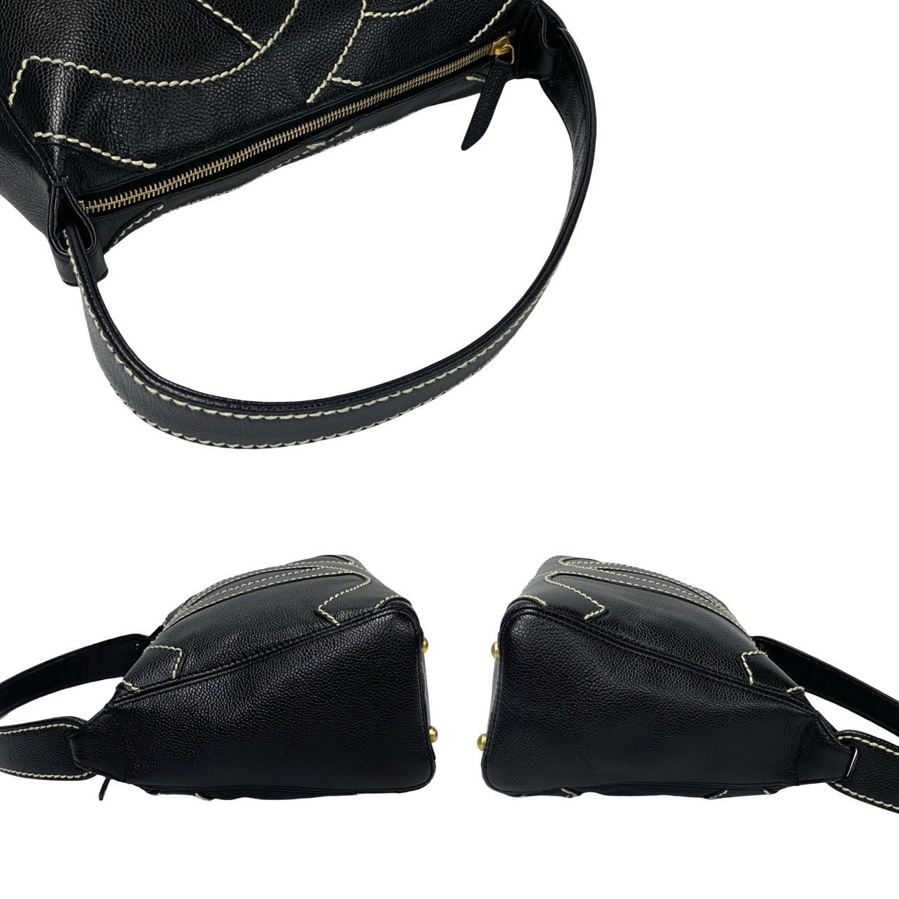 CHANEL Shoulder Bag Matt caviar skin black Wild stitch