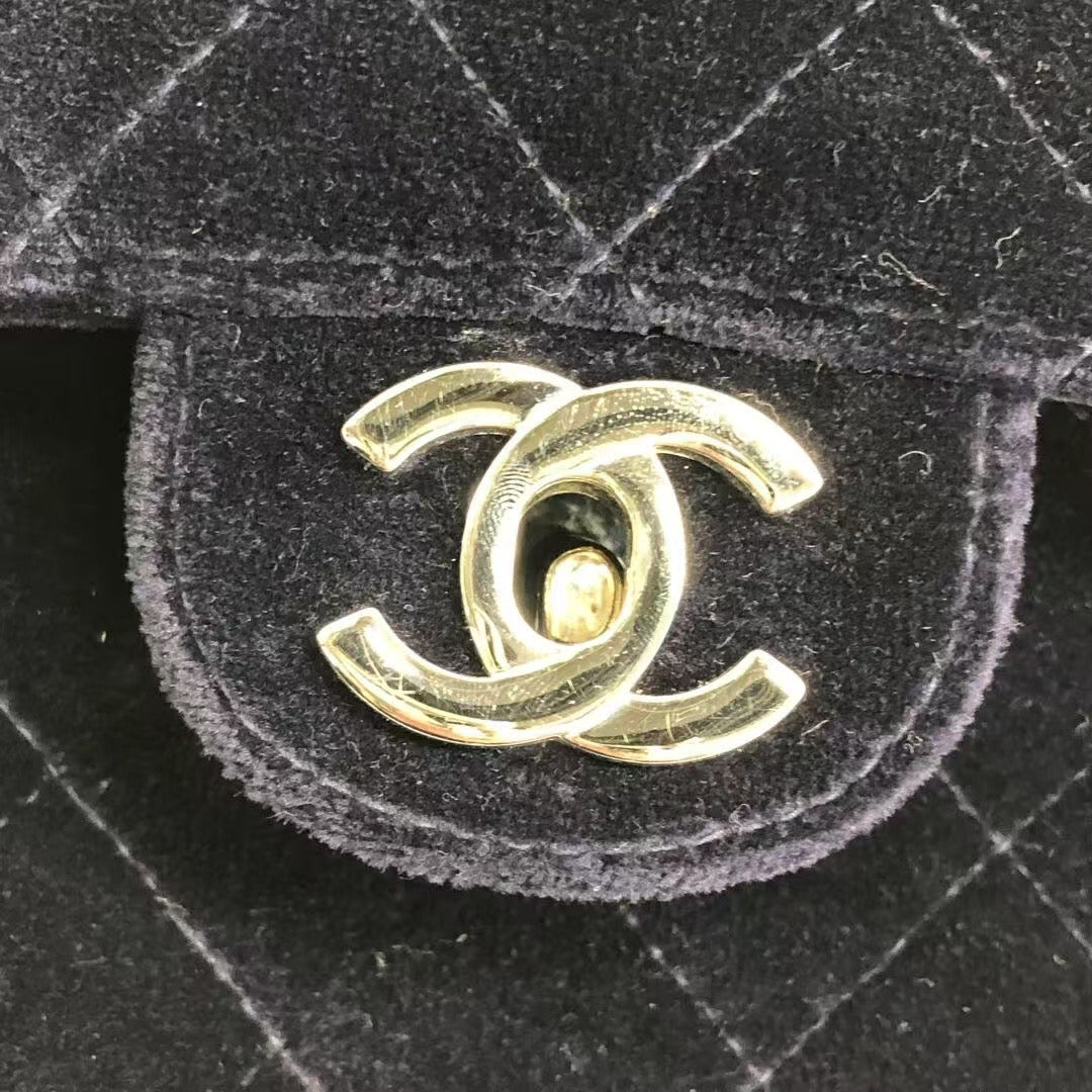 Chanel Navy Velvet Shoulder Flap Blackpack Vintage Silver HW, 1996