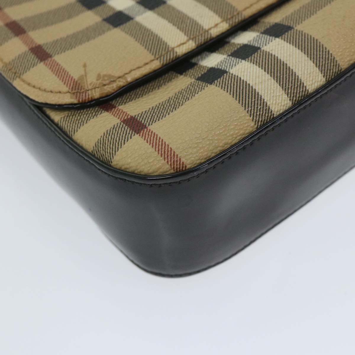 BurberrySs Nova Check Shoulder Bag PVC Leather Beige Black Auth 56484