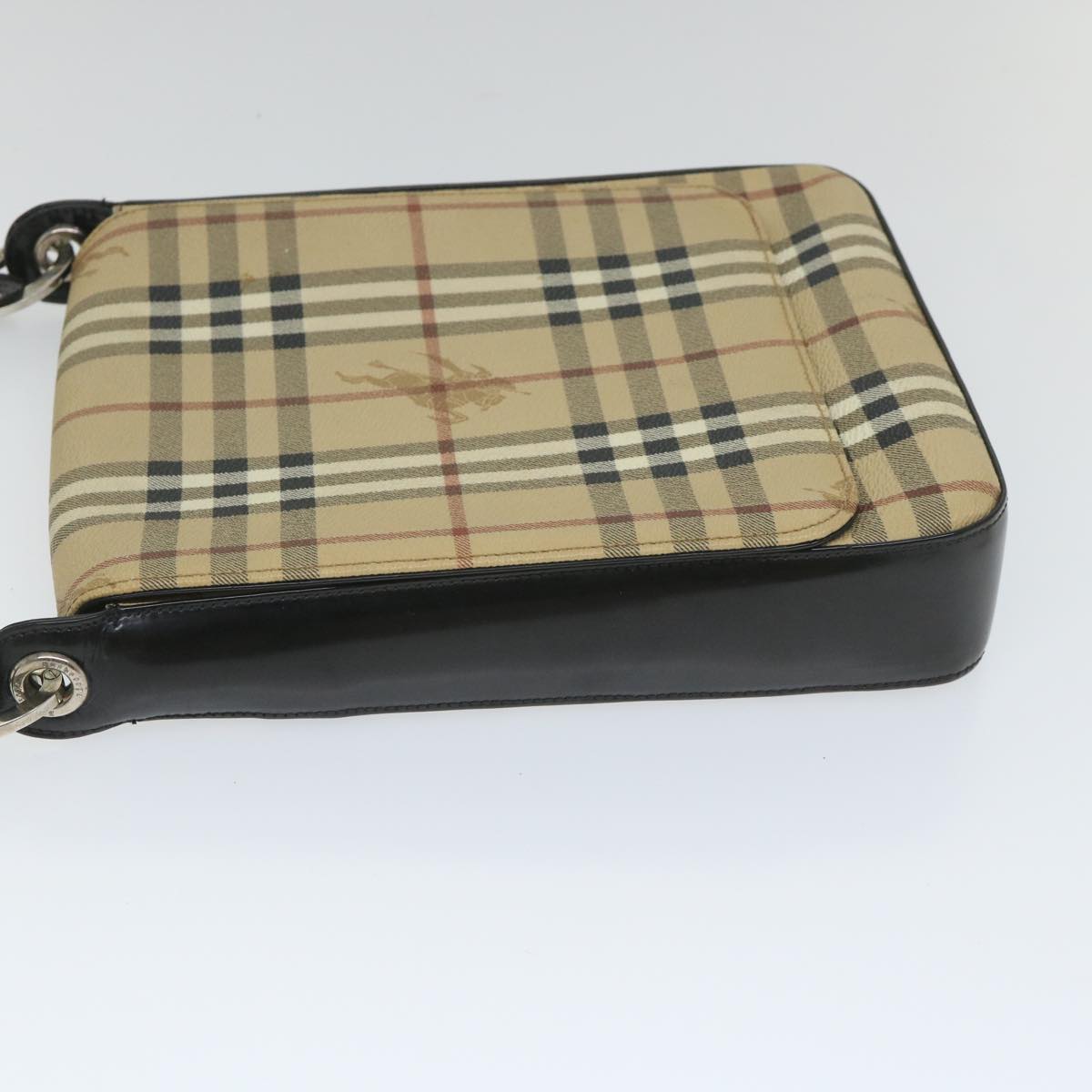 BurberrySs Nova Check Shoulder Bag PVC Leather Beige Black Auth 56484