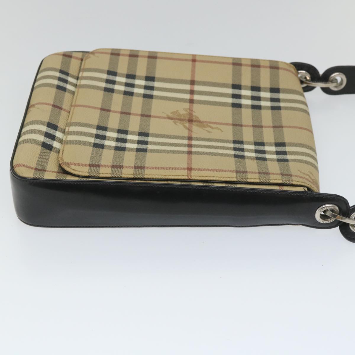 BurberrySs Nova Check Shoulder Bag PVC Leather Beige Black Auth 56484