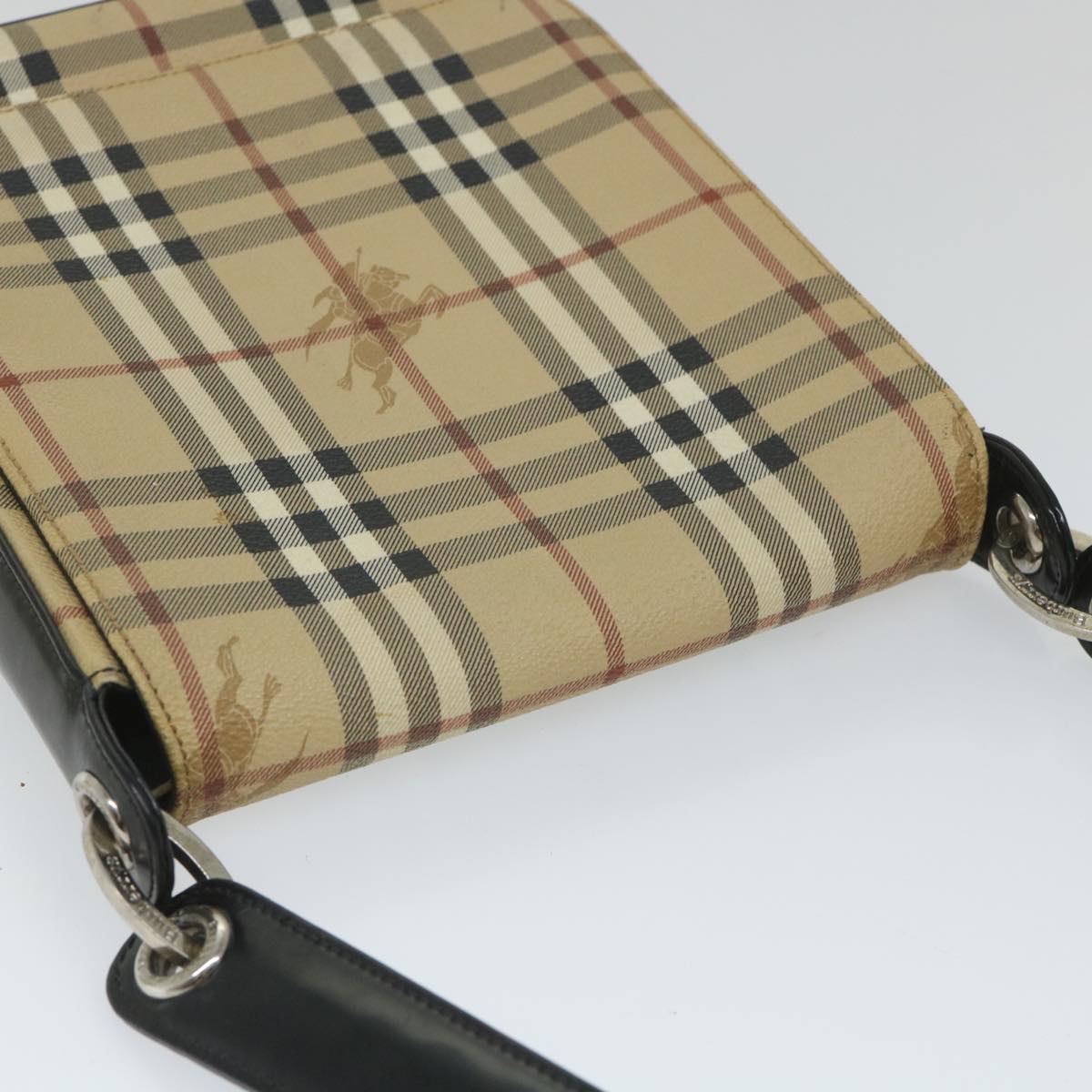BurberrySs Nova Check Shoulder Bag PVC Leather Beige Black Auth 56484