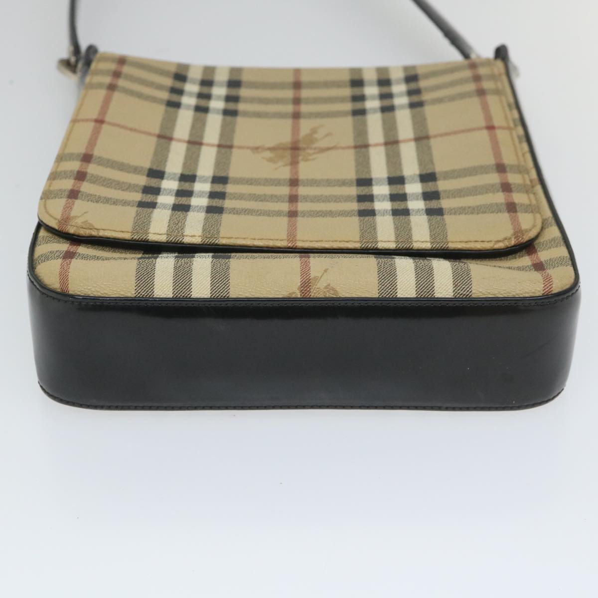 BurberrySs Nova Check Shoulder Bag PVC Leather Beige Black Auth 56484