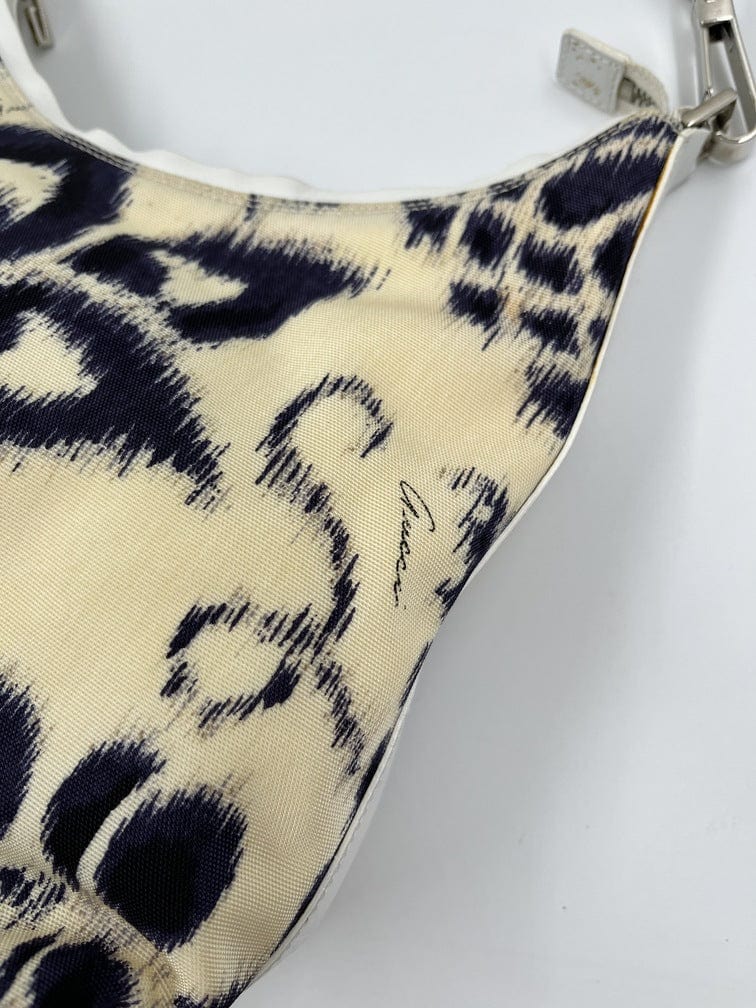 Vintage Gucci Shoulder Bag with Navy & White Flower Pattern