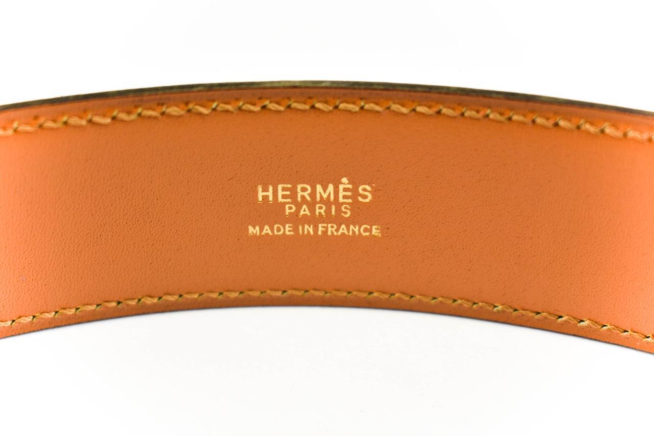 HERMES "Stirrup": Brown Leather & Gold Buckle Belt (fits 24"- 27")