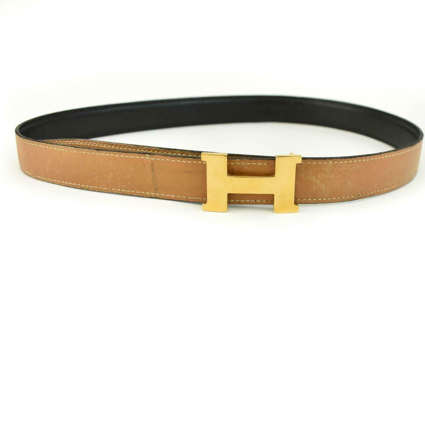 HERMES "Mini Constance" Black/Brown Reversible "H" Belt fits 26"- 28" (vy)