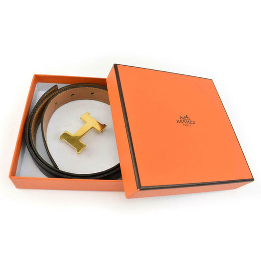 HERMES "Mini Constance" Black/Brown Reversible "H" Belt fits 26"- 28" (vy)