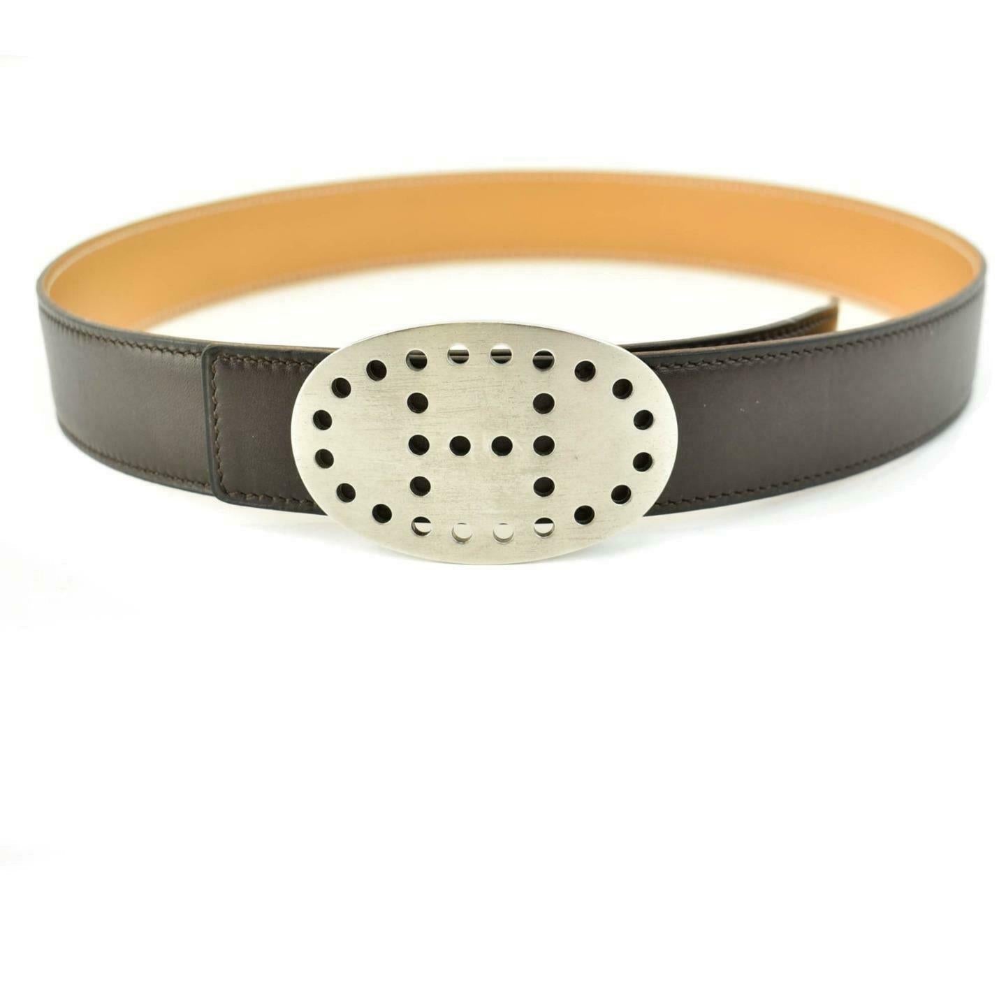 HERMES "Evelyne" Brown/Tan Reversible "H" Logo Belt fits 28"- 30" (wa)