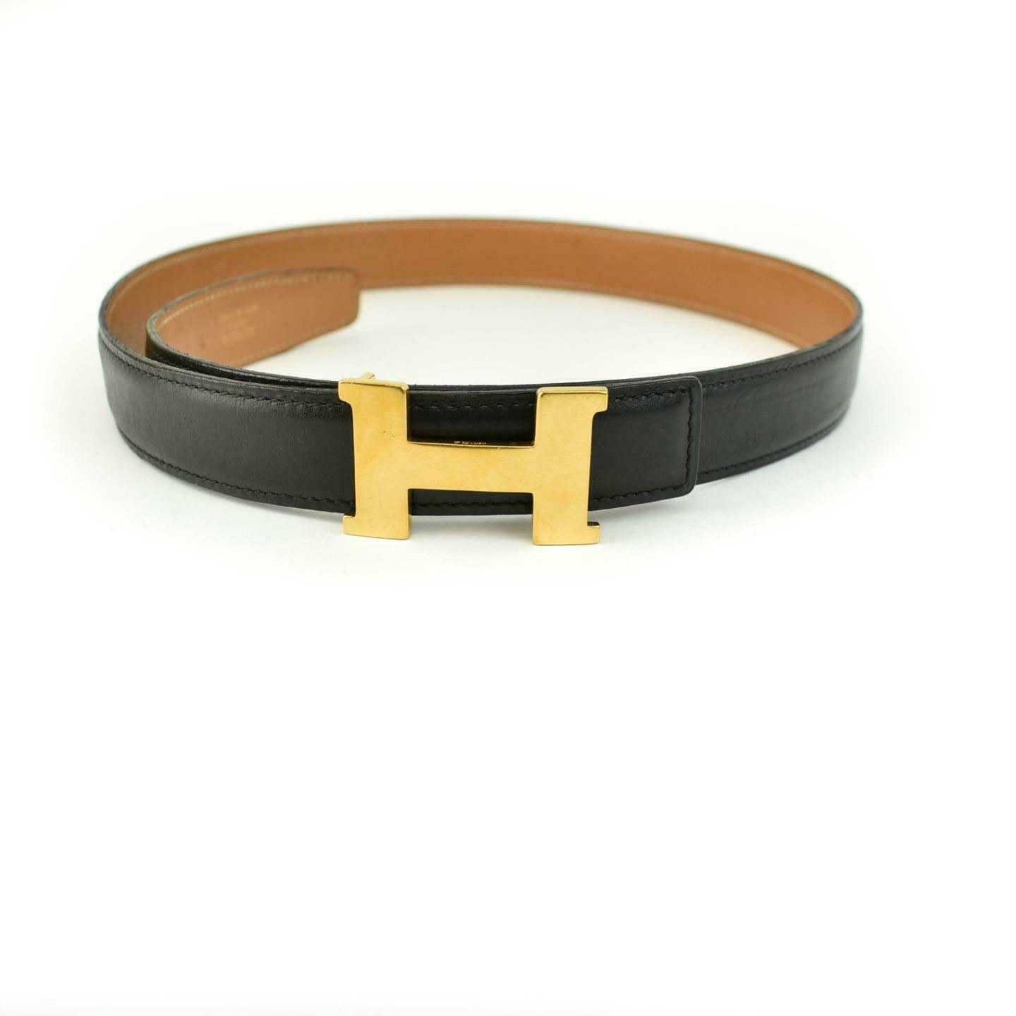 HERMES "Mini Constance" Black/Brown Reversible "H" Belt fits 26"- 28" (vy)