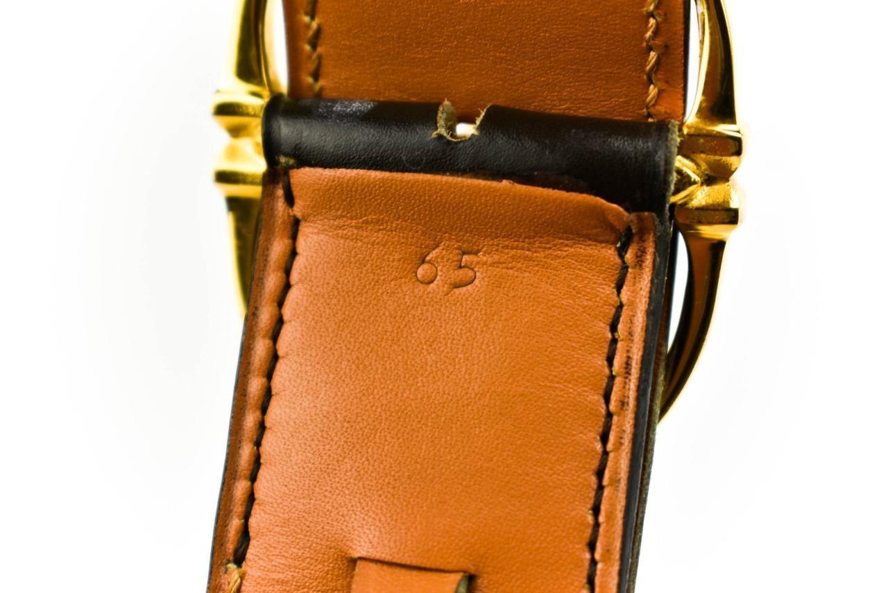 HERMES "Stirrup": Brown Leather & Gold Buckle Belt (fits 24"- 27")