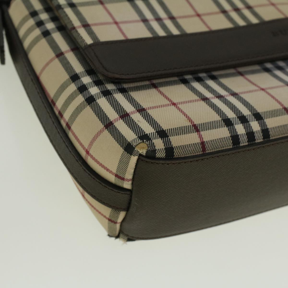 Burberry Nova Check Shoulder Bag Nylon Canvas Beige Auth 58706