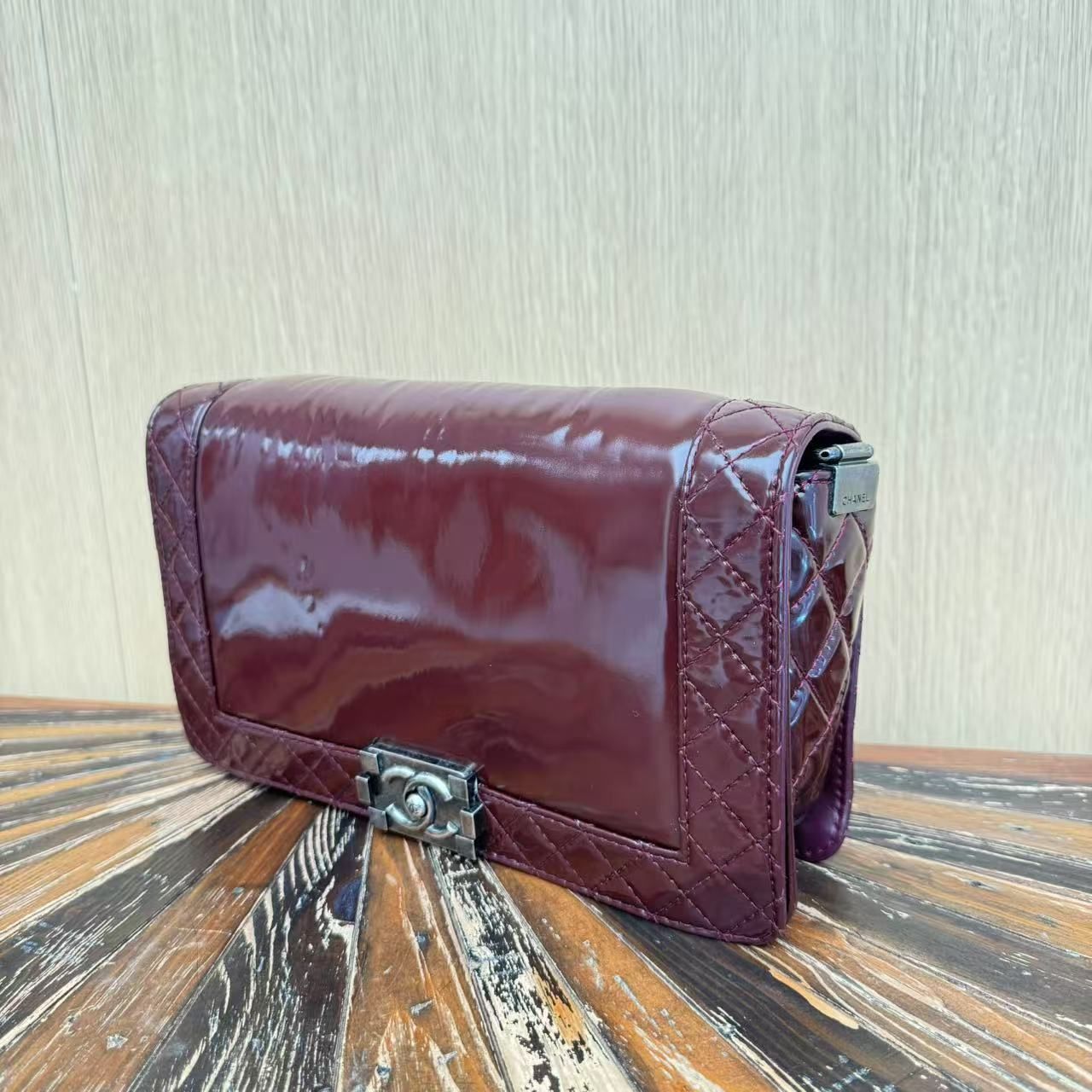 Chanel Medium Patent Reverso Boy Bag - Burgundy Shoulder Bags, Handbags