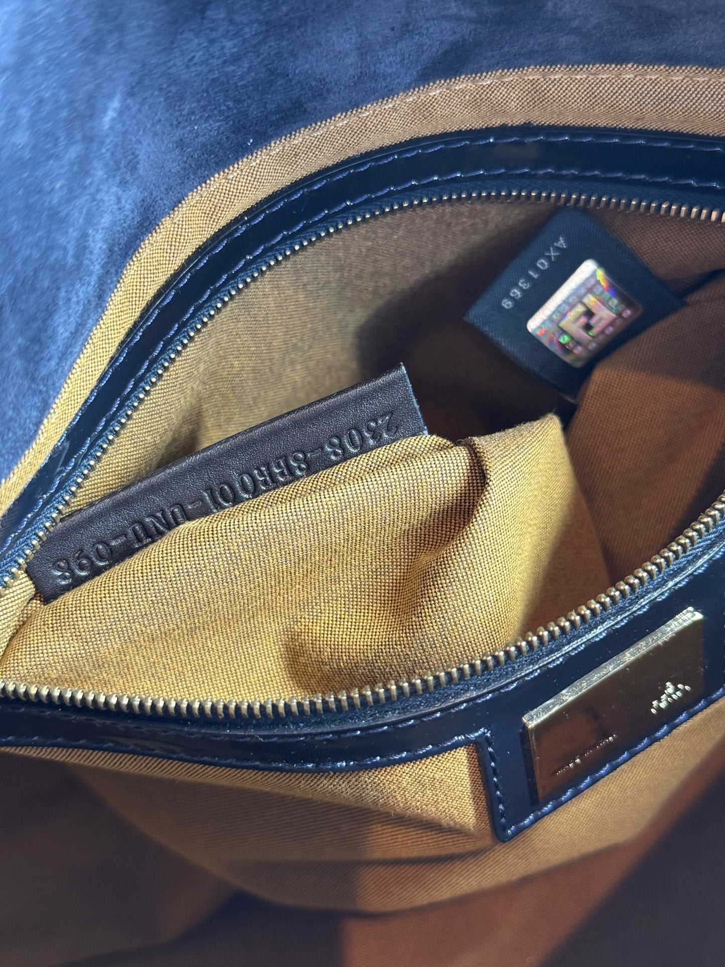 Fendi Navy Blue Patent Leather Forever Mama Baguette Chain Strap Shoulder Bag
