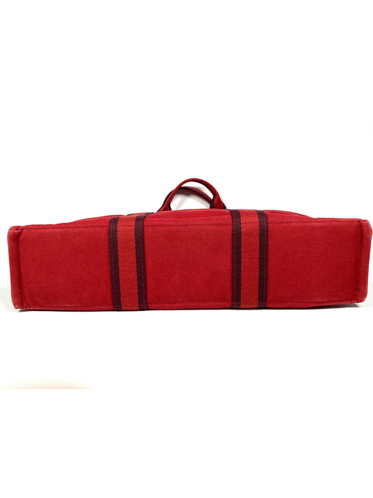 HERMES - FOURRE TOUT MM RED COTTON CANVAS TOTE