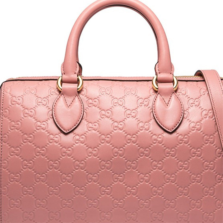 (WMNS) Gucci Logo Embossing Leather Boston handBag Pink Classic 453573-DMT1G-5812