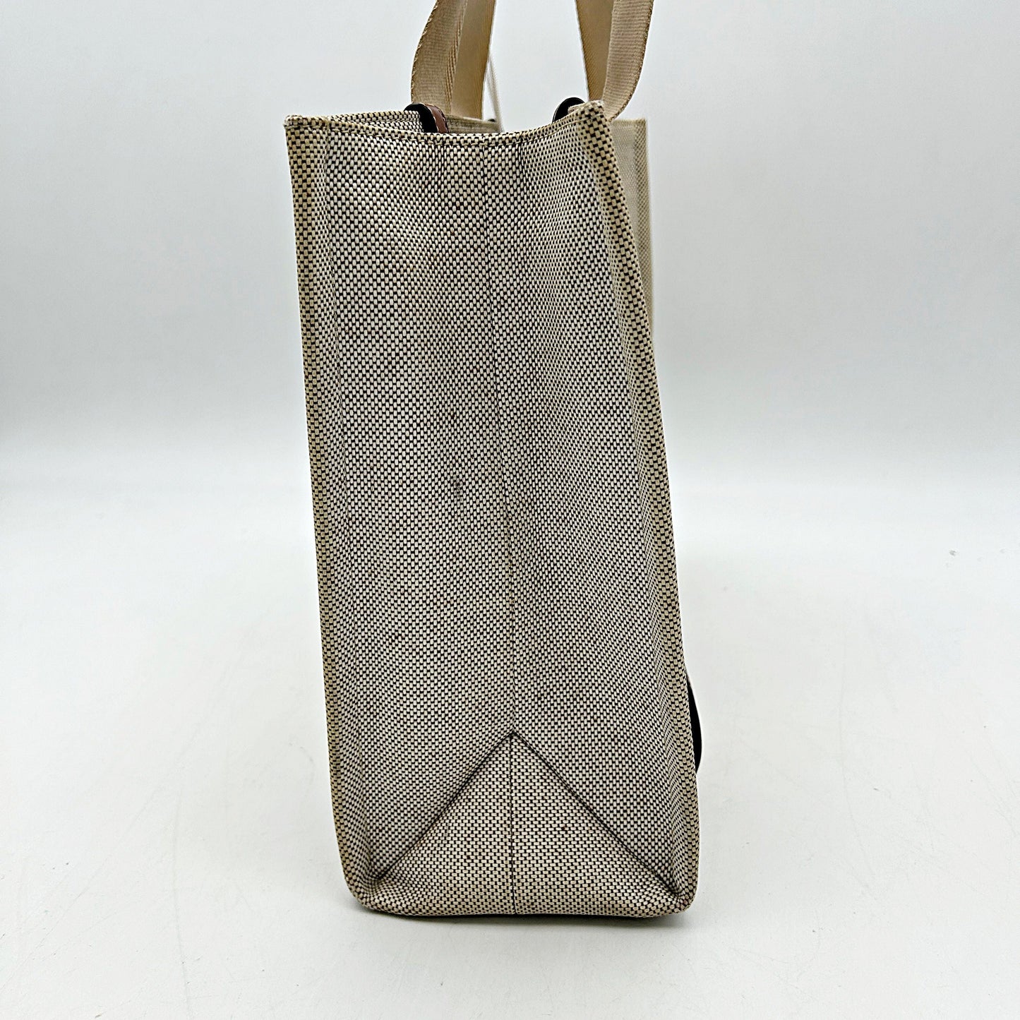 CHLOE Cotton Calfskin Medium Woody Ribbon Tote White Brown LA39604