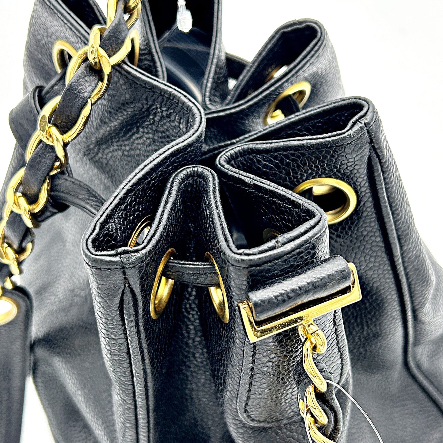 CHANEL Caviar Drawstring Shoulder Bag Black chcc