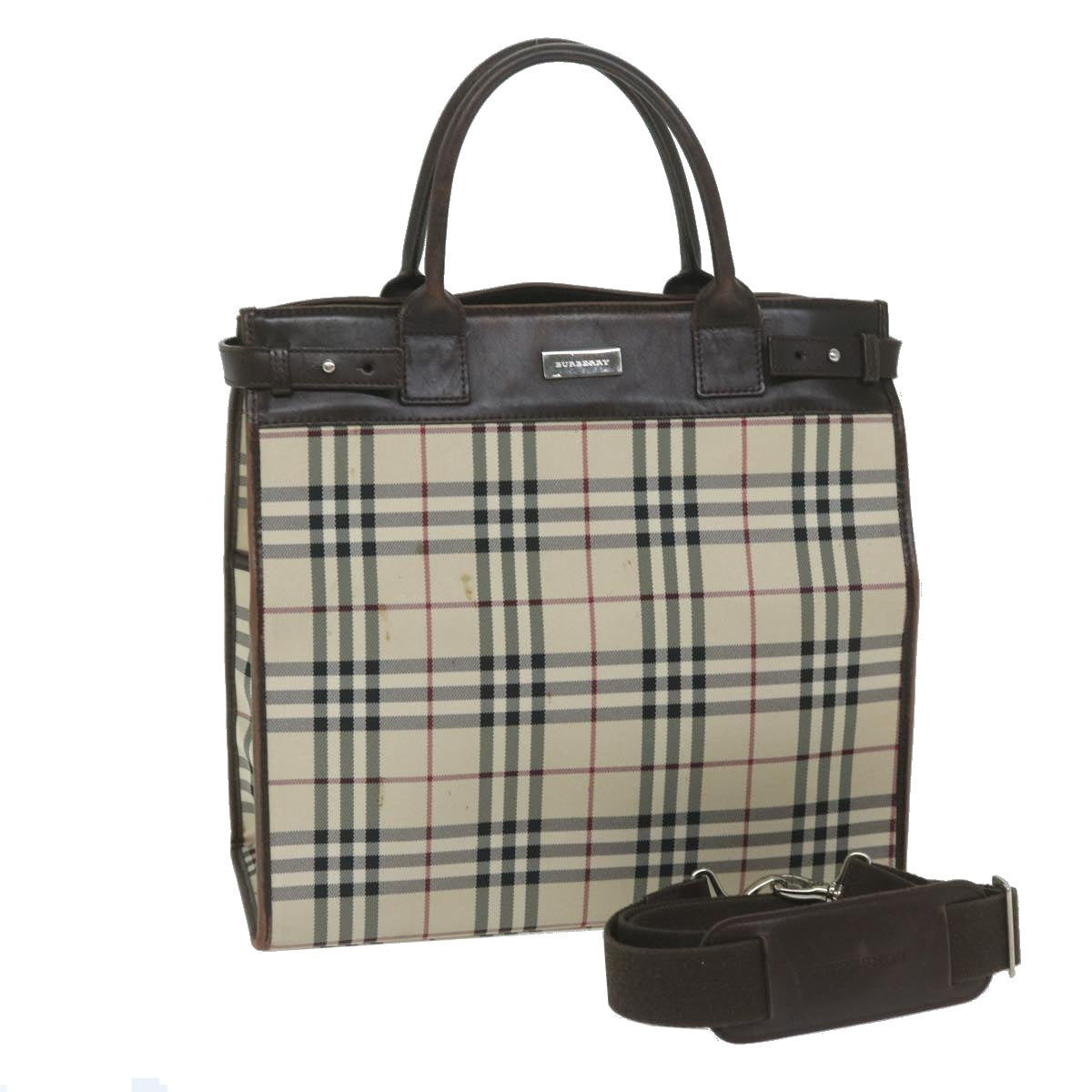 Burberry Nova Check Shoulder Bag Nylon Canvas Beige Auth 60156