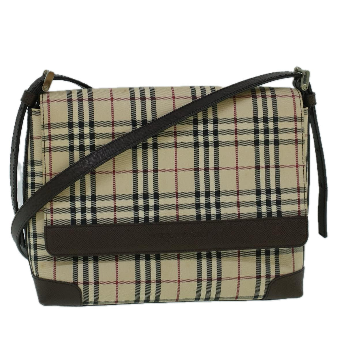 Burberry Nova Check Shoulder Bag Canvas Beige Brown Auth 60352