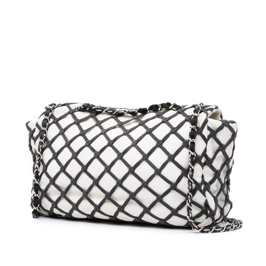 White Chanel Jumbo Calfskin Canebiers Net Flap Shoulder Bag