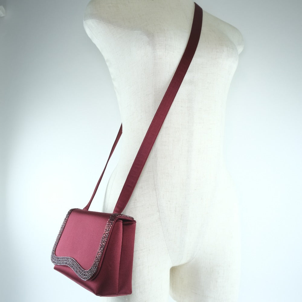 CHANEL Shoulder Bag Satin, Rhinestone Bordeaux COCO Mark Party bag Women Used