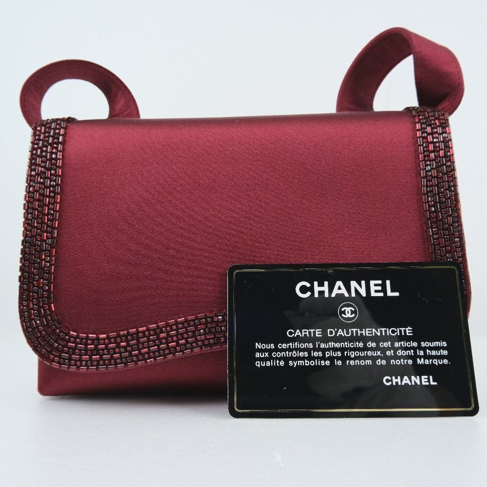 CHANEL Shoulder Bag Satin, Rhinestone Bordeaux COCO Mark Party bag Women Used
