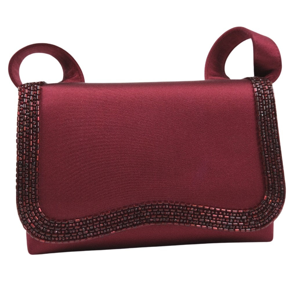 CHANEL Shoulder Bag Satin, Rhinestone Bordeaux COCO Mark Party bag Women Used