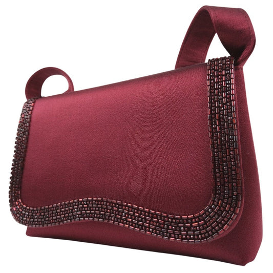 CHANEL Shoulder Bag Satin, Rhinestone Bordeaux COCO Mark Party bag Women Used