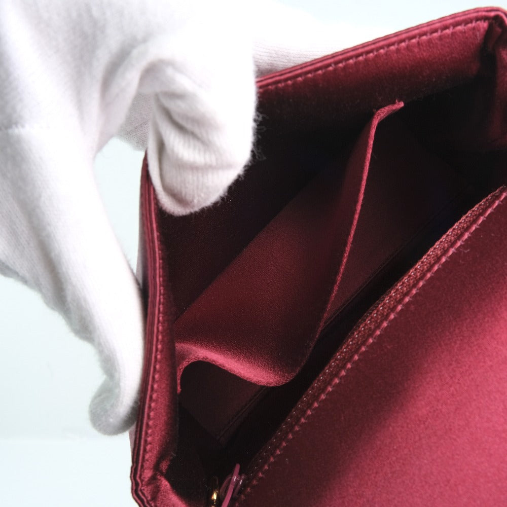 CHANEL Shoulder Bag Satin, Rhinestone Bordeaux COCO Mark Party bag Women Used