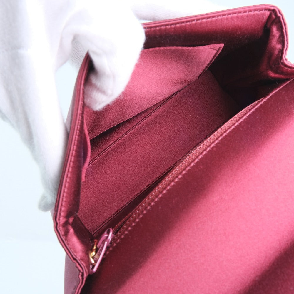 CHANEL Shoulder Bag Satin, Rhinestone Bordeaux COCO Mark Party bag Women Used