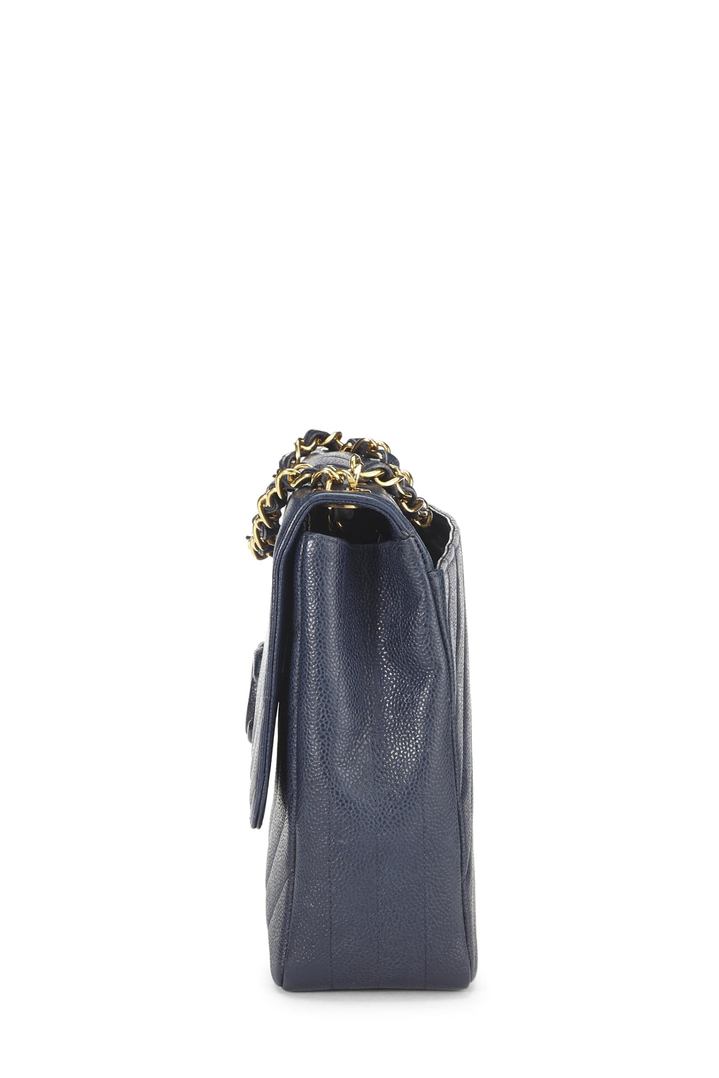 Chanel,  Navy Caviar Diagonal Quilted Shoulder Bag Jumbo, Navy