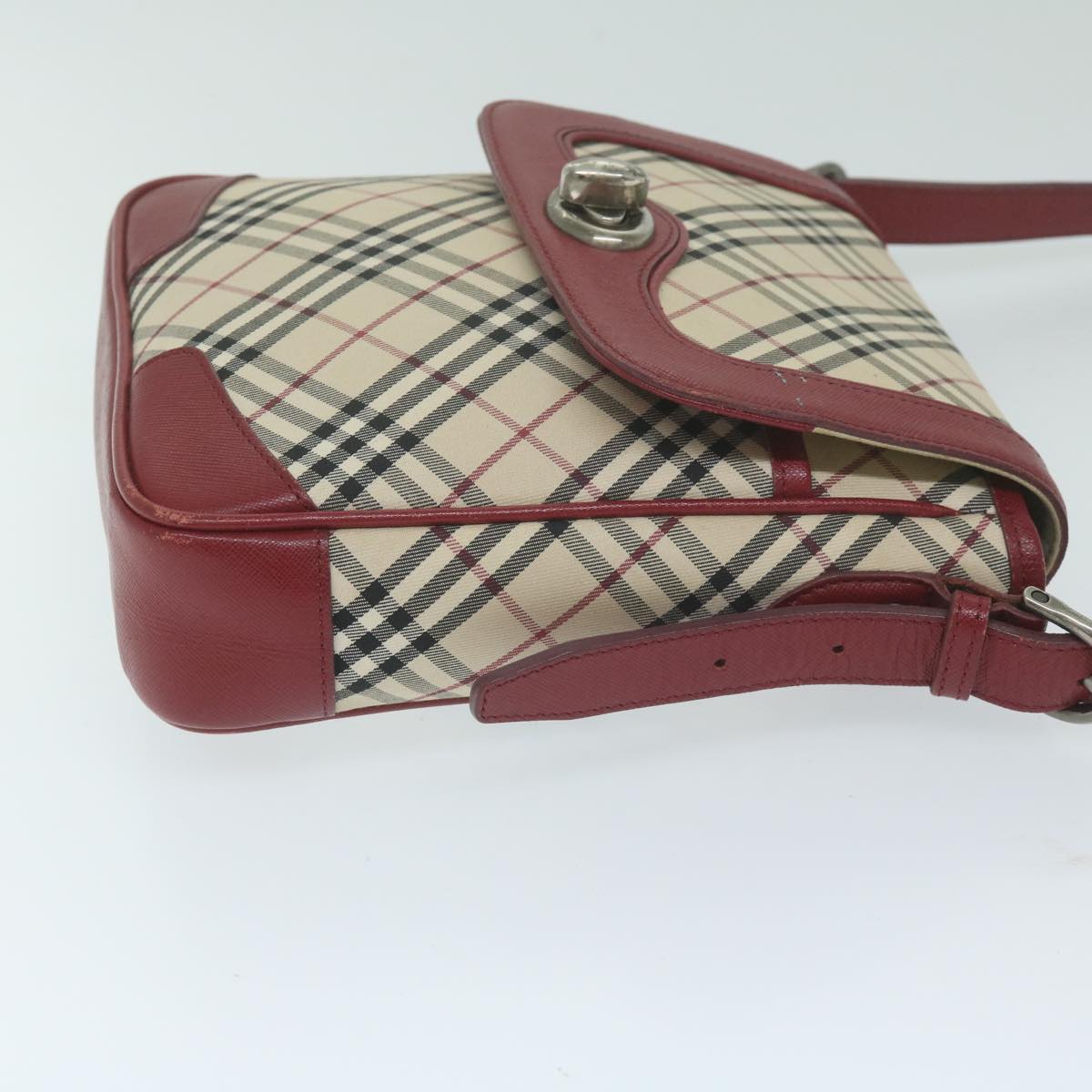 BurberrySs Nova Check Shoulder Bag Nylon Canvas Beige Red Auth 63826